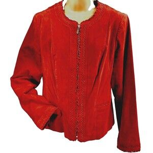 Kasper Vintage Suede Jacket Western Leather Red M Lined Zip Ranch Hippie